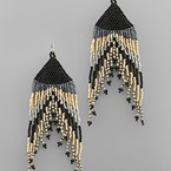 Triangle Multi Tassel Beads Earrings - Picture 9 of 9